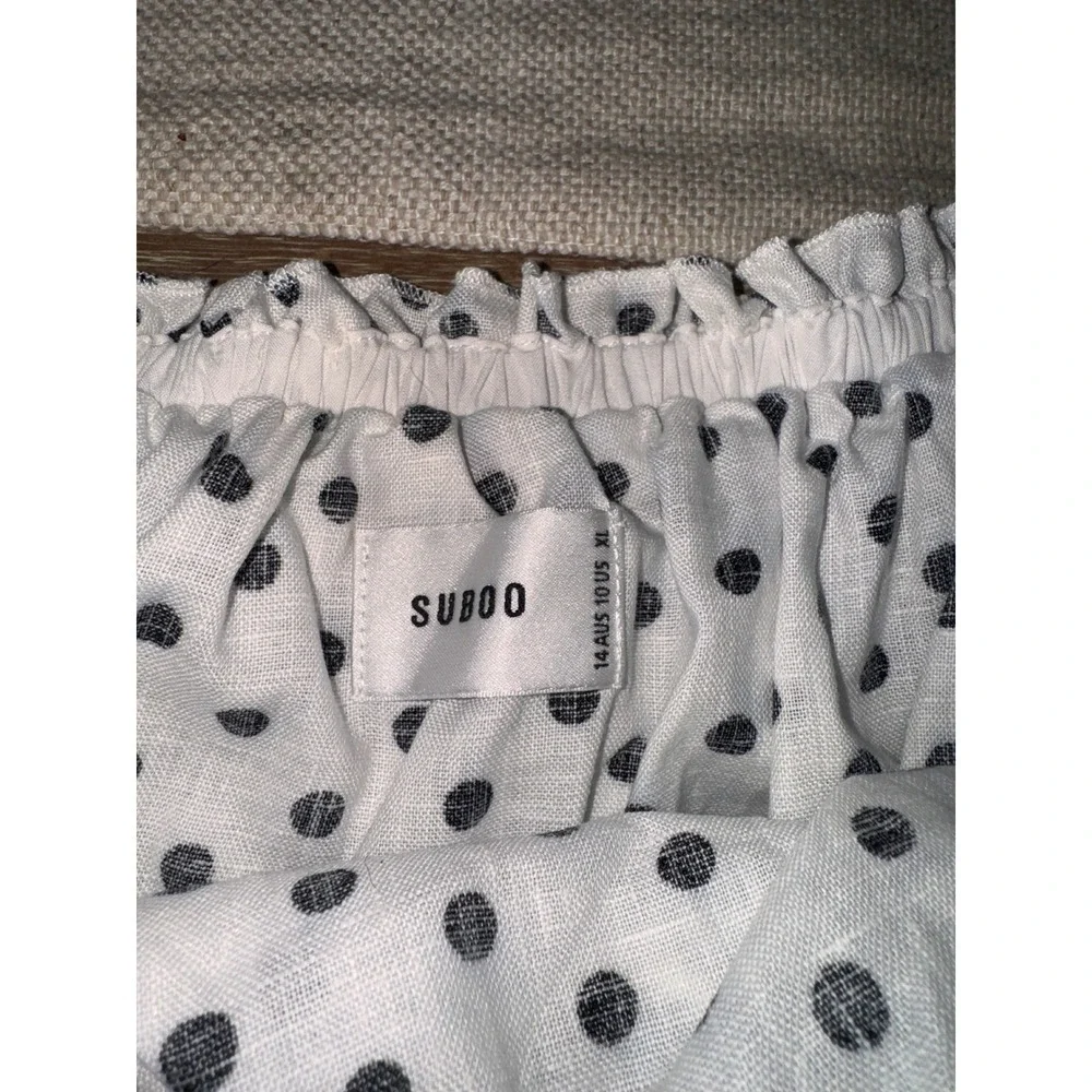 Suboo Polka Dot Crop Top Off Shoulder Ruffle Trim White Black XL - Picture 6 of 9